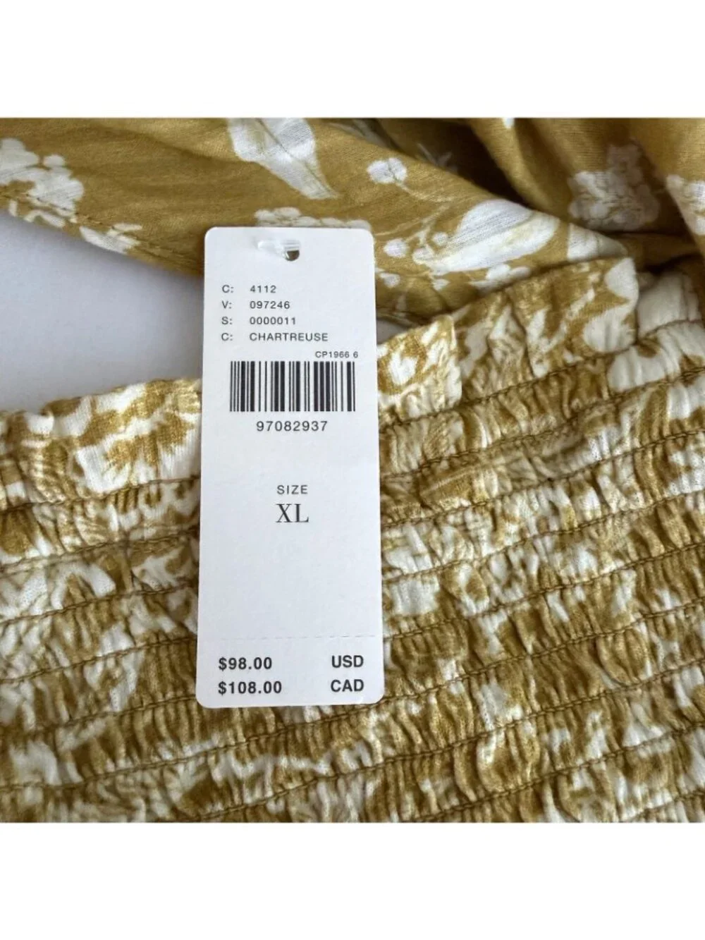 Anthropologie XL Chartreuse Yellow Seersucker Smocked Puff-Sleeve Crop Top - Picture 11 of 15